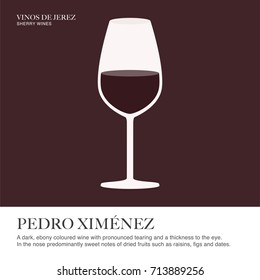 Pedro Ximénez spec sheet. Sherry wine. Illustrated guide for bars, restaurants, tourist guides, encyclopedias…
