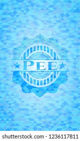 Pee light blue emblem with triangle mosaic background