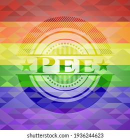 Pee sobre el fondo del mosaico con los colores de la bandera LGBT. 
