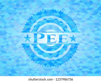 Pee realistic sky blue emblem. Mosaic background