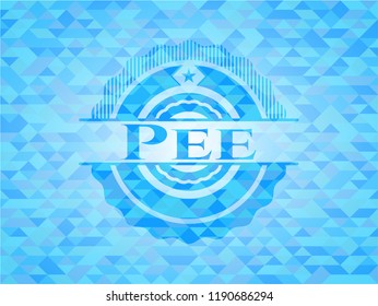 Pee sky blue emblem with triangle mosaic background