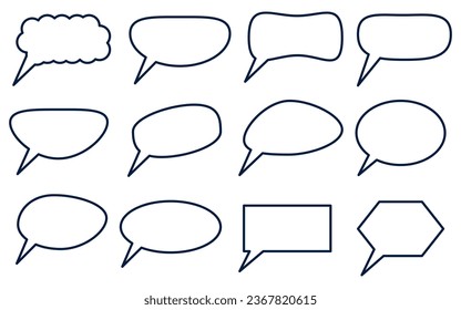 peech Bubbles Set of Outlined Circle Distorted Rectangle and Square Blank Trendy Shapes, Black Elements on White Background, Vector Flat Graphic Design
