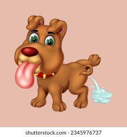 peeing dog cartoon, vector isolated