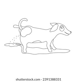 Peeing dog coloring illustration in cartoon style. Outline vector isolated on white background. Collection of cute pets. Love your pet day.