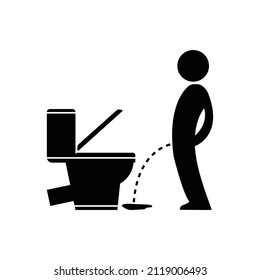 Pissen auf dem Bodensymbol. Vektorgrafik des Menschen, der auf dem Boden pisst. Symbol einzeln auf Hintergrund. Piss Aufkleber. Toilette sauber halten. Schwarzes Piktogramm