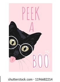 Peek A Boo With Cat Tongue Out Cartoon Illustration