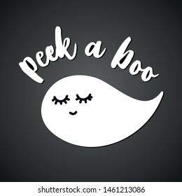 Peek a Boo. - Hand drawn vector illustration. Halloween ghost color poster. Good for scrap booking, posters, greeting cards, banners, textiles, gifts, shirts, mugs or other gifts.