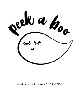 Peek a Boo. - Hand drawn vector illustration. Halloween ghost color poster. Good for scrap booking, posters, greeting cards, banners, textiles, gifts, shirts, mugs or other gifts.