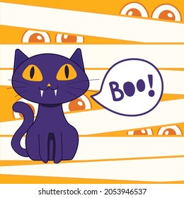 Peek a boo violet cat on gauze background.