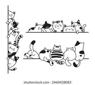 Peek cats, Cute cats doodle, hand drawn vector