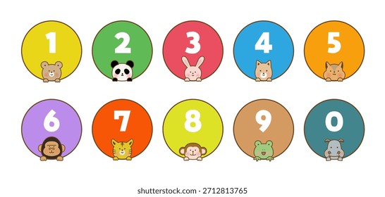 Peekaboo Animals Icon Set con marcos redondos (Vector)