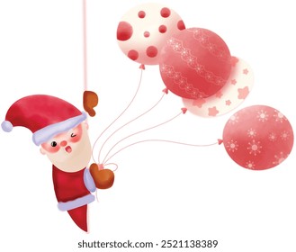 Peekaboo Santa with a cute balloons 