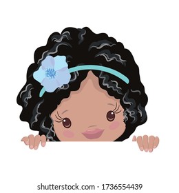 Peeking African American Little Girls Clipart. Kids Peeking Afro Girls Peekaboo Vector illustration