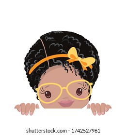 Peeking African American Little Girls Clipart. Kids Peeking Afro Girls Peekaboo Vector illustration