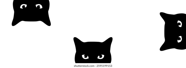 Peeking black cats set isolated on white background. Curious cats looking out. Cute black cat face. Vector illustration