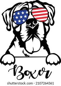 Peeking Boxer In Sunglasses Usa Flag Vector Image Silhouette Logo