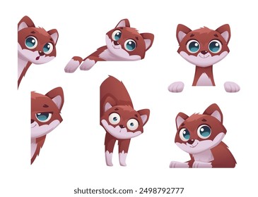 Peeking cat. Cartoon domestic cute animal looking and smiling exact vector illustration of funny cats