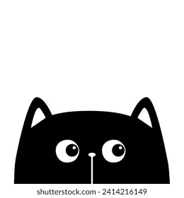 Peeking cat head face silhouette. Black kitten. Cute cartoon character. Kawaii funny animal. Baby card. Pet collection. Sticker print. Flat design. White background. Isolated. Vector illustration