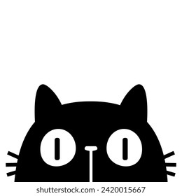 Peeking cat head face silhouette. Black kitten face head. Cute cartoon character. Kawaii funny animal. Baby greeting card. Pet collection. Sticker print. Flat design. White background Isolated. Vector