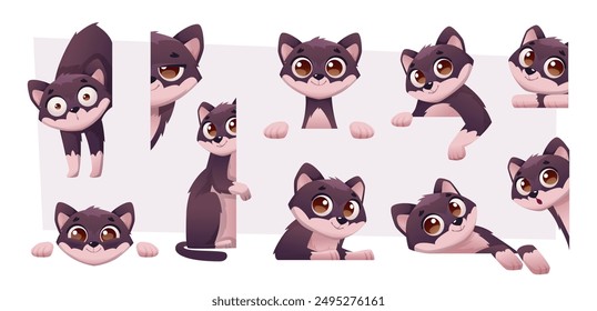 Gato que mira. Mirando hacia arriba y hacia abajo la cabeza de los gatos de Vector de animales domésticos colección