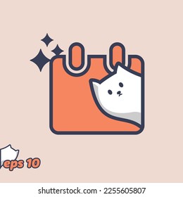 Peeking cat schedule icon, vector illustration. Flat design style eps 10.