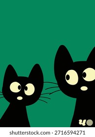 Peeking Cats Composition, Stylized Illustration with Triangular Framing and Bold Contrast.