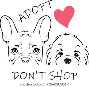 Peeking French Bulldog and Maltese Bichon. Adopt don't shop. Vector