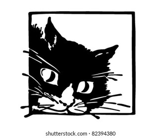 Peeking Kittycat - Retro Clipart Illustration