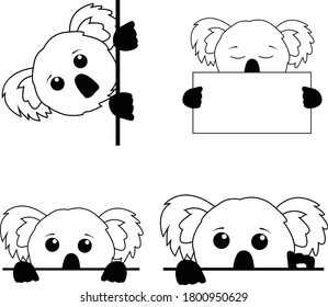 Peeking Koala Tier Vektorset und Koala mit Tafel