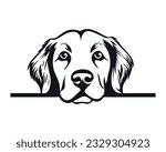 Peeking labrador dog. labrador retriever funny face. Simple black silhouette graphic. Cartoon style. Vector illustration on white isolated background.