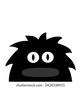 Peeking monster smiling face head icon. Happy Halloween. Eyes,open mouth, fur. Cute cartoon boo spooky character. Black silhouette. Kawaii funny baby. Flat design. White background Vector