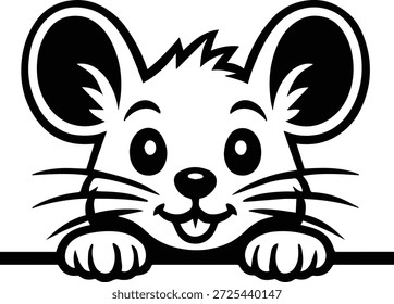 Peeking Mouse Silhouette - Mouse Head Peeking Design, Mouse Peeking Over - Small Animal Head Vector - Whimsical Mouse Face design