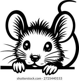 Peeking Mouse Silhouette - Mouse Head Peeking Design, Mouse Peeking Over - Small Animal Head Vector - Whimsical Mouse Face design
