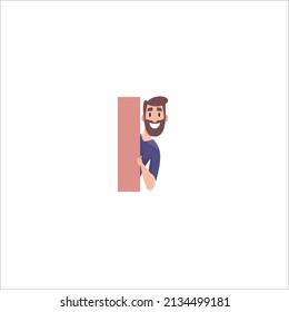 Peeking out character male looking peeping seeking standing balcony collection vector