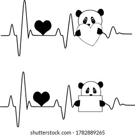 Peeking panda heartbeat vector illustration holding board