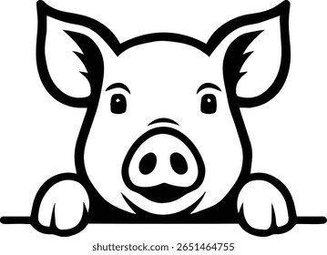 Vetor de Contorno de Cabeça de Porco de Pequim - Face de Animal de Fazenda para Adesivos, Projetos Cricut e Decoração de País