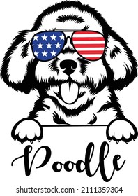 Peeking Poodle With Sunglasses American Flag Vector Image Patriotic Poodle 4th July Poodle Cricut Silhouette Outline Head Poodle