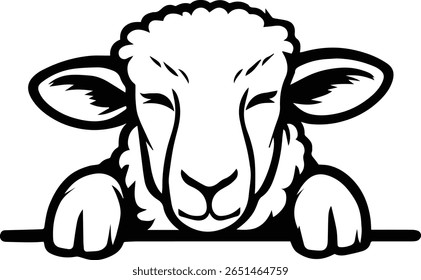 Espiando Ovelha Cabeça Vetor - Design de Animais de Fazenda Bonito para Artesanato de Cricut, Adesivos, Arte de Parede de Berçário, e Decoração de País