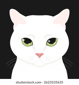 Peeking white cat with big green eyes. Realistic style. Vector illustration