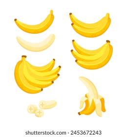 Peel banana. Tropical fruits. Whole, cut in half