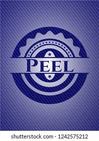 Peel emblem with jean background