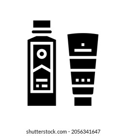 peel and face scrub gel container and peeling soap bottle glyph icon vector. peel and face scrub gel container and peeling soap bottle sign. isolated contour symbol black illustration