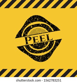 Peel inside warning sign, black grunge emblem. Vector Illustration. Detailed.