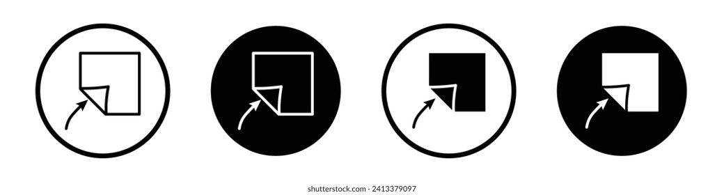 Peel off icon set. Sticker paper with glue peeling off vector symbol in a black filled and outlined style. Strong adhesion tape sign.