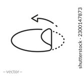 peel off sticker icon, open here, arrow pulling edge, thin line symbol on white background - editable stroke vector illustration eps10