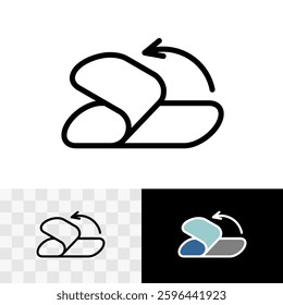 Peel off tissue black line icon with direction arrow. Tear off the valve on the packing symbol. Editable stroke.