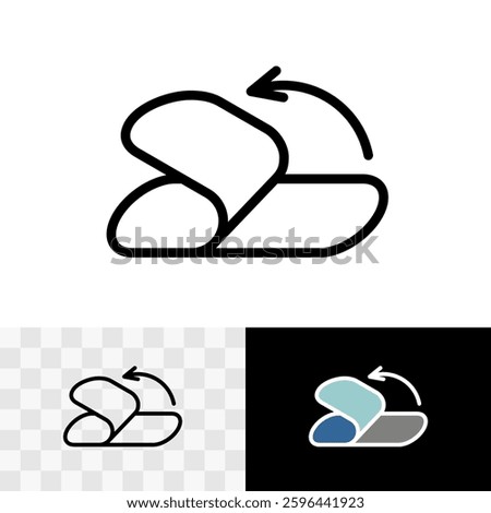 Peel off tissue black line icon with direction arrow. Tear off the valve on the packing symbol. Editable stroke.