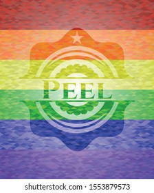 Peel on mosaic background with the colors of the LGBT flag