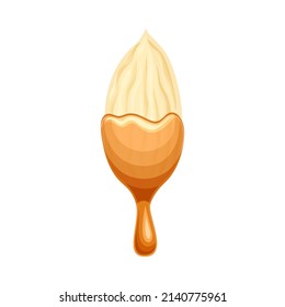 Peeled almond nut in liquid caramel. Nutritious natural sweet dessert vector illustration