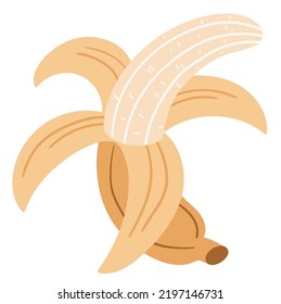 Peeled banana. Flat vector illustration in hand drawn style. Isolated on a white background.